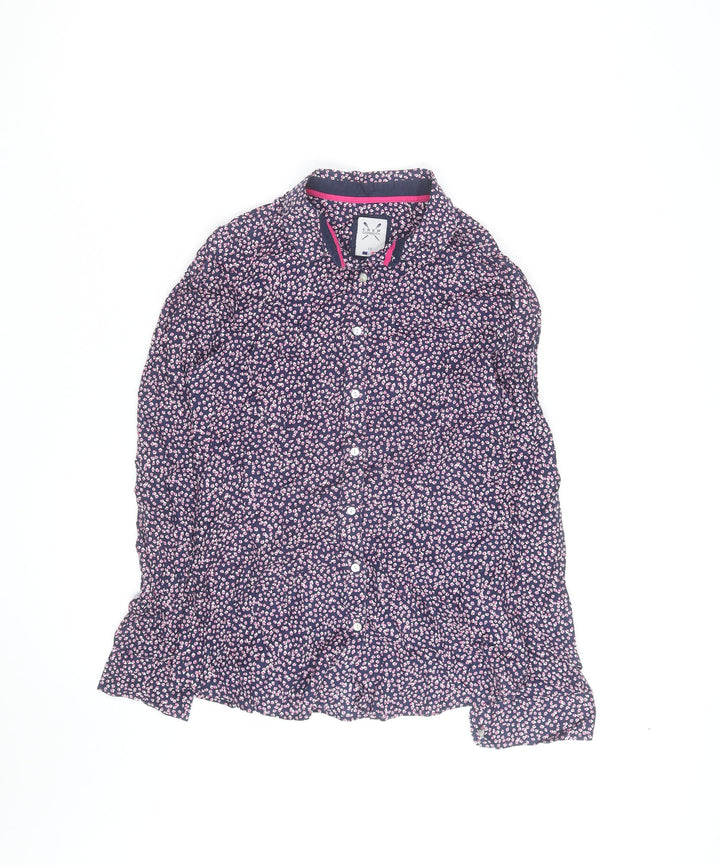 Crew Clothing Co Women’s Blue Floral Button-Up Cotton Shirt Size 10