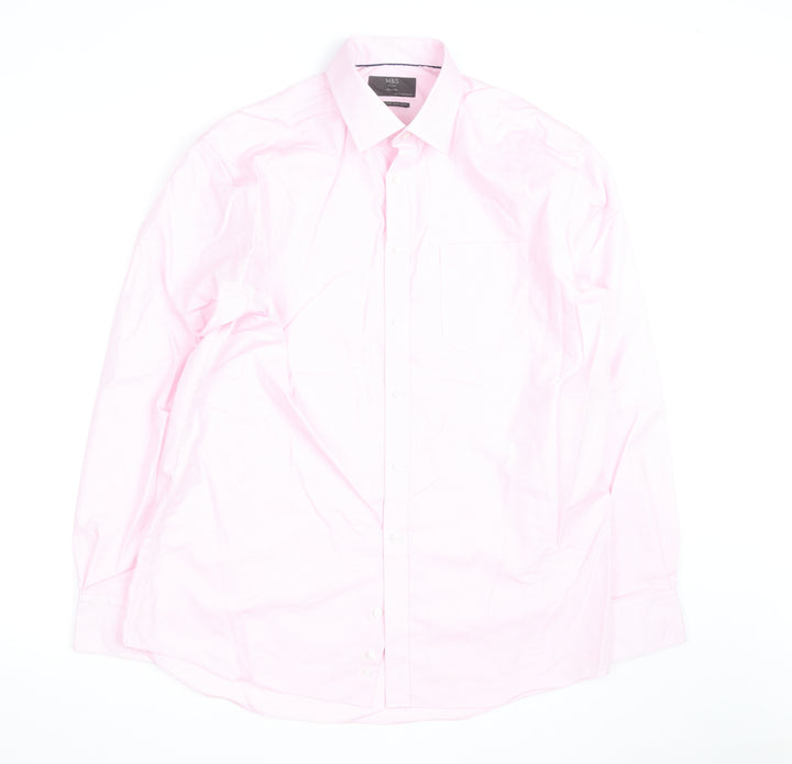 Marks and Spencer Men’s Pink Regular Fit Cotton Long Sleeve Shirt 16.5in