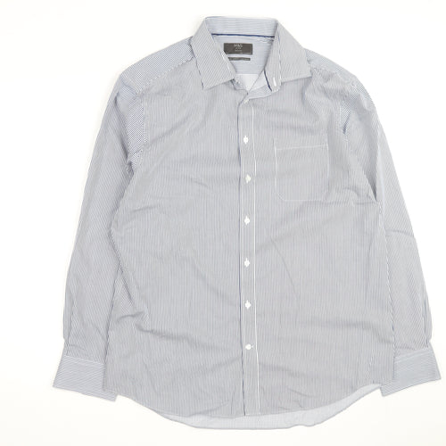 Marks and Spencer Men's Blue Striped Regular Fit Cotton Shirt 16.5in