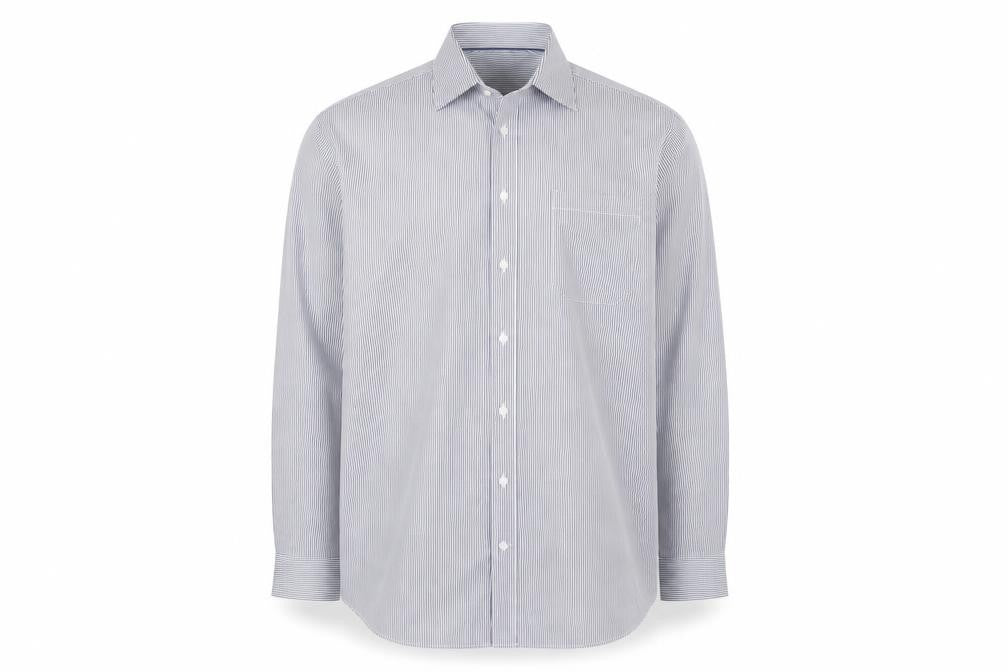 Marks and Spencer Men's Blue Striped Regular Fit Cotton Shirt 16.5in