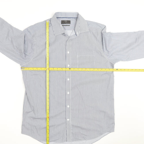 Marks and Spencer Men's Blue Striped Regular Fit Cotton Shirt 16.5in