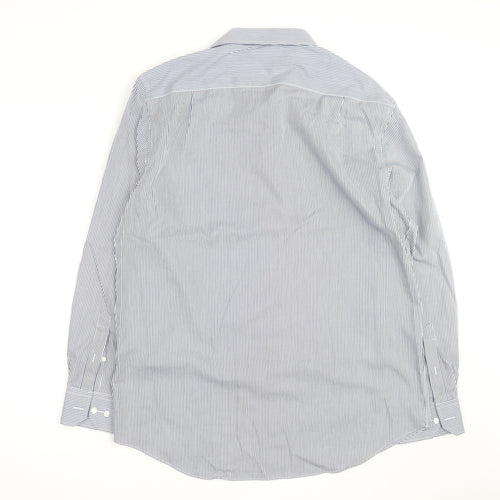 Marks and Spencer Men's Blue Striped Regular Fit Cotton Shirt 16.5in