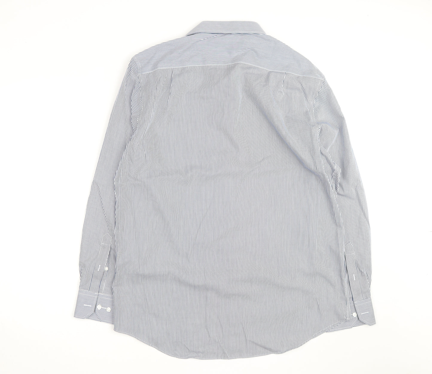 Marks and Spencer Men's Blue Striped Regular Fit Cotton Shirt 16.5in