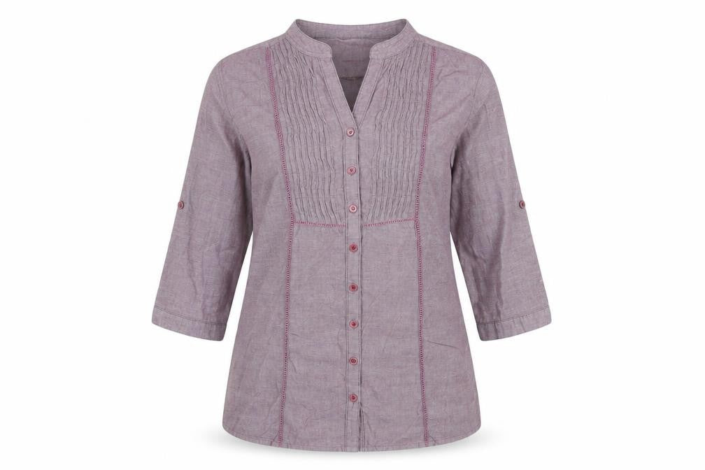 Front view of Bon Cascade Women's Purple Linen Blend Tunic Blouse, size 10