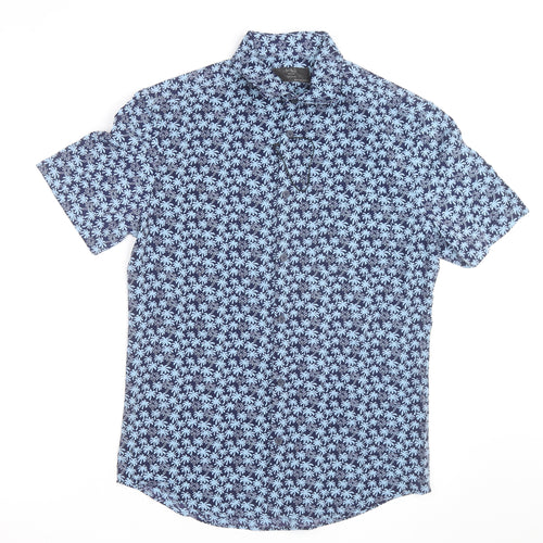 Marks and Spencer Men's Blue Regular Fit Short Sleeve Tropical Shirt M