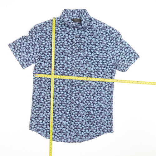 Marks and Spencer Men's Blue Regular Fit Short Sleeve Tropical Shirt M