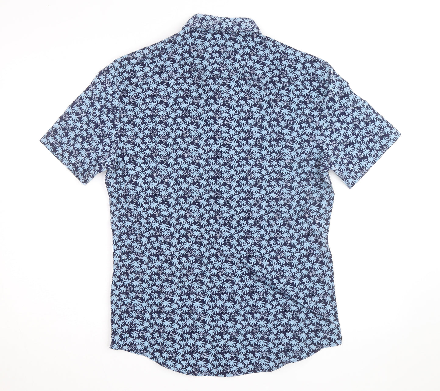 Marks and Spencer Men's Blue Regular Fit Short Sleeve Tropical Shirt M