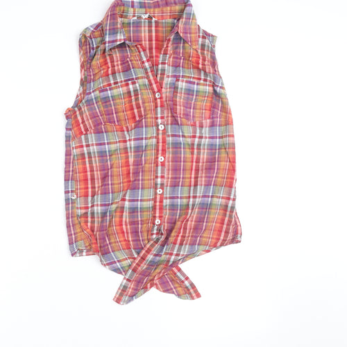 Love Our Planet Womens Multicoloured Sleeveless Cotton Check Button-Up Shirt Size 10