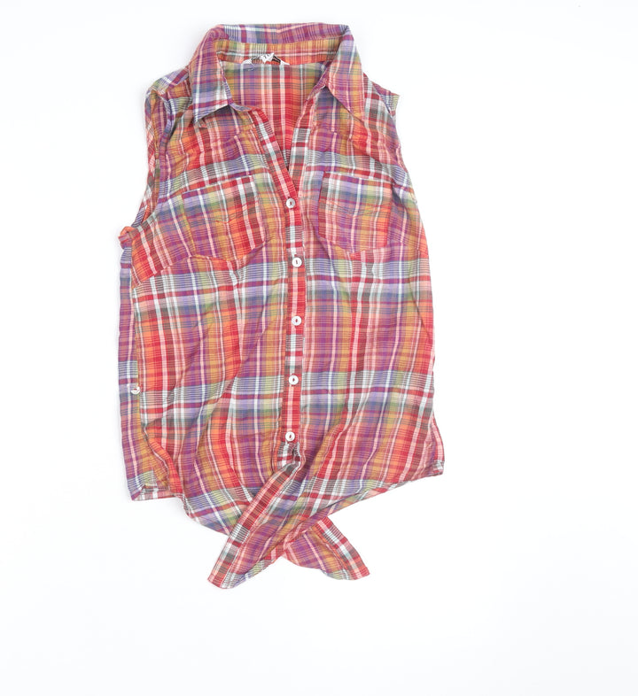 Love Our Planet Womens Multicoloured Sleeveless Cotton Check Button-Up Shirt Size 10