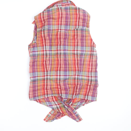 Love Our Planet Womens Multicoloured Sleeveless Cotton Check Button-Up Shirt Size 10
