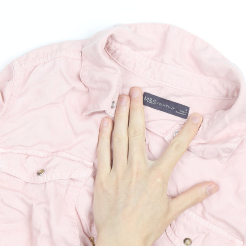 Marks and Spencer Womens Pink Size 12 Cotton Long Sleeve Button-Up Shirt