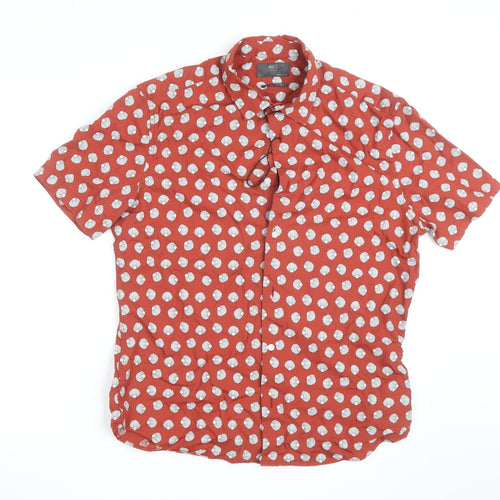 Marks and Spencer Men's Red Shell Print Pure Cotton Short Sleeve Shirt Size L