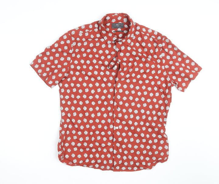 Marks and Spencer Men's Red Shell Print Pure Cotton Short Sleeve Shirt Size L