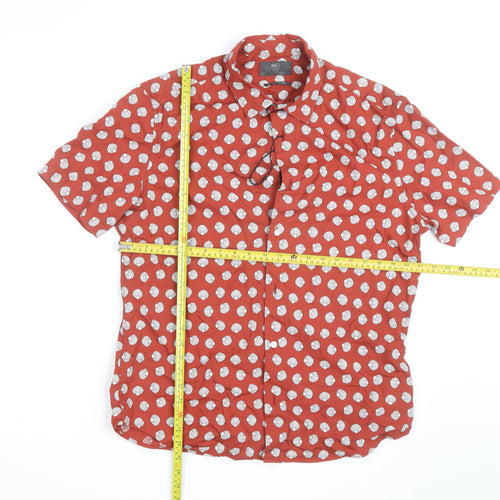 Marks and Spencer Men's Red Shell Print Pure Cotton Short Sleeve Shirt Size L