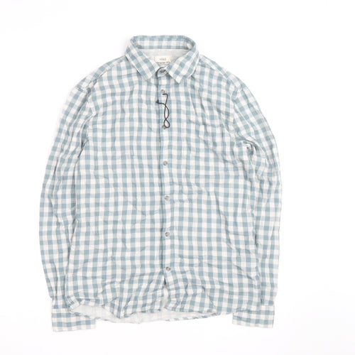 Marks and Spencer Men's Blue Check Regular Fit Cotton Shirt S