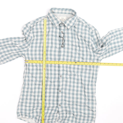 Marks and Spencer Men's Blue Check Regular Fit Cotton Shirt S