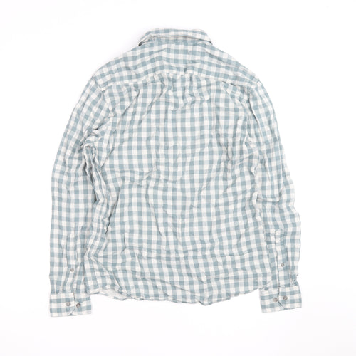 Marks and Spencer Men's Blue Check Regular Fit Cotton Shirt S