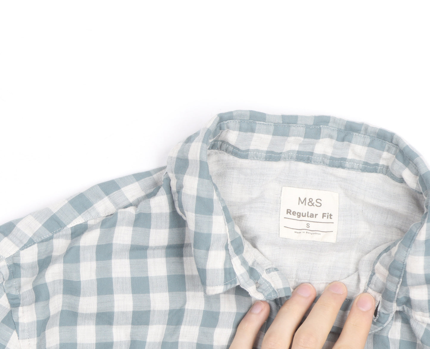 Marks and Spencer Men's Blue Check Regular Fit Cotton Shirt S