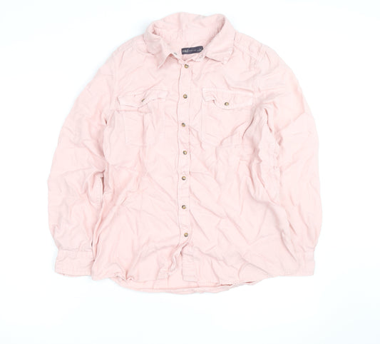 Marks and Spencer Women's Pink Cotton Button-Up Shirt Size 14