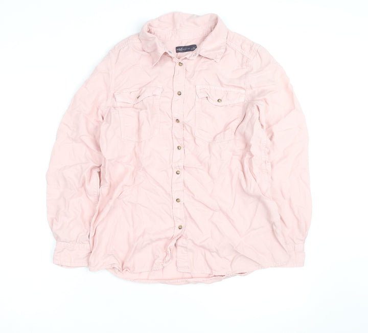Marks and Spencer Women’s Pink Cotton Long Sleeve Button-Up Shirt Size 14