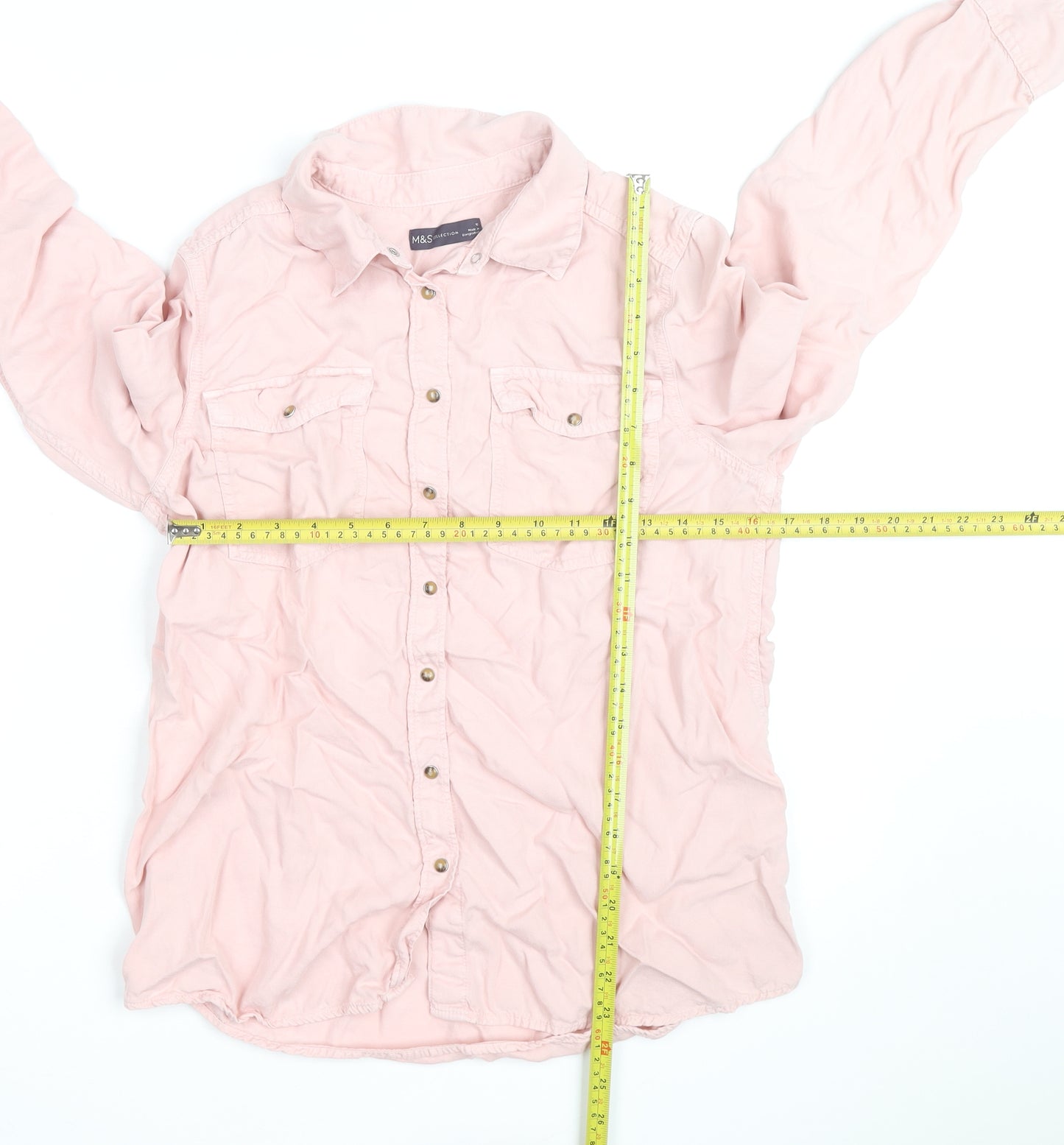 Marks and Spencer Women’s Pink Cotton Long Sleeve Button-Up Shirt Size 14