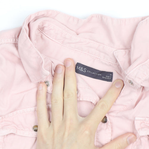 Marks and Spencer Women’s Pink Cotton Long Sleeve Button-Up Shirt Size 14