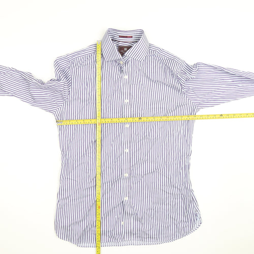 Marks and Spencer Men's Blue Striped Slim Fit 16in Cotton Shirt
