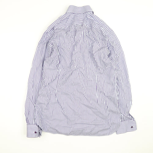 Marks and Spencer Men's Blue Striped Slim Fit 16in Cotton Shirt