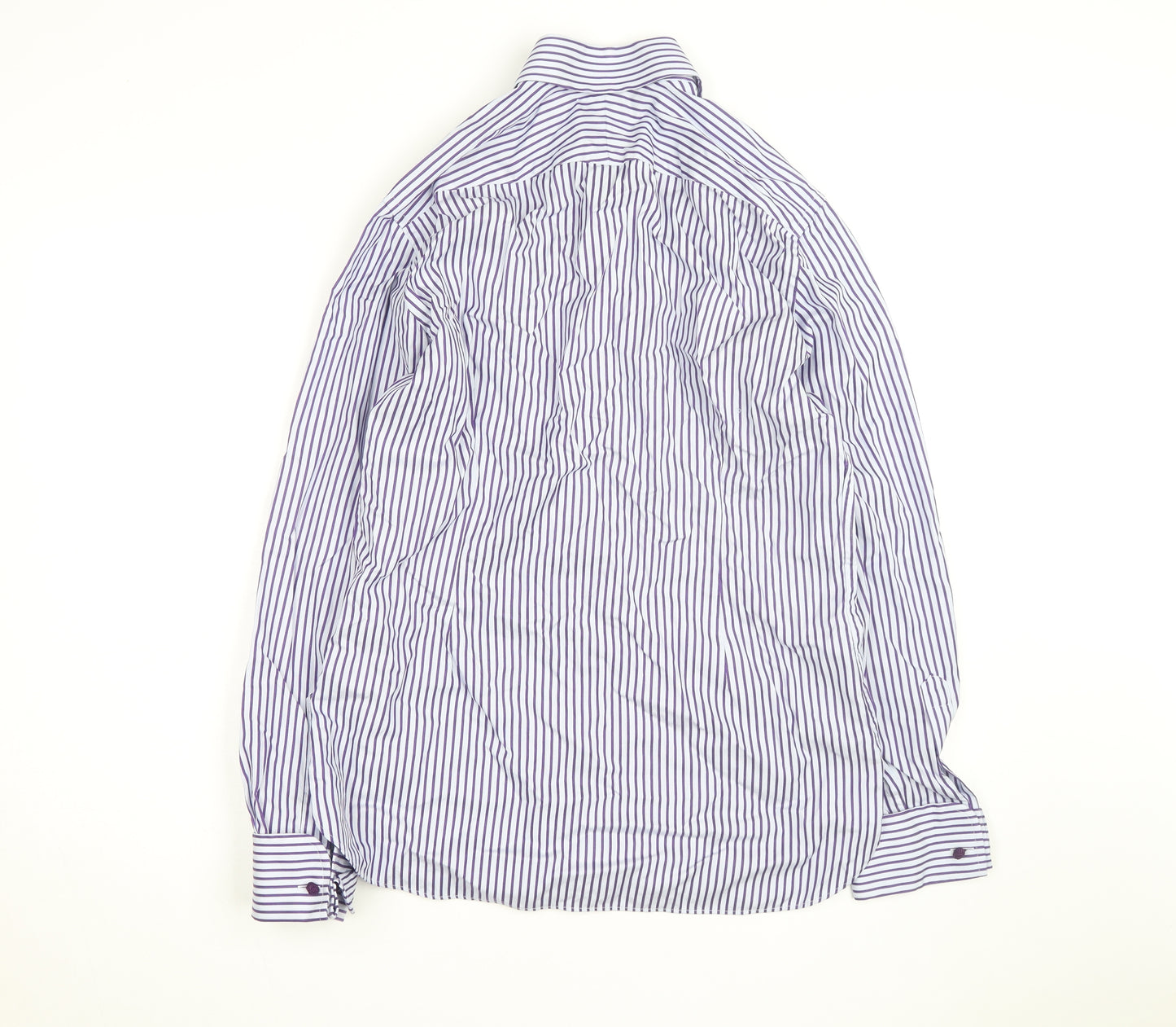 Marks and Spencer Men's Blue Striped Slim Fit 16in Cotton Shirt