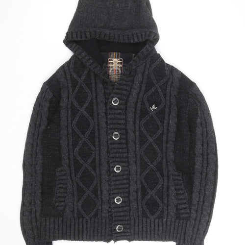Ringspun Men's Black Hooded Cable-Knit Cardigan M