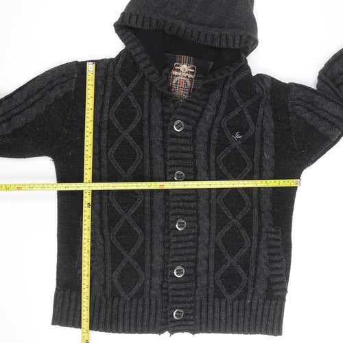 Ringspun Men's Black Hooded Cable-Knit Cardigan M