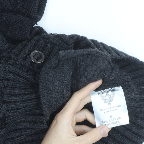 Ringspun Men's Black Hooded Cable-Knit Cardigan M