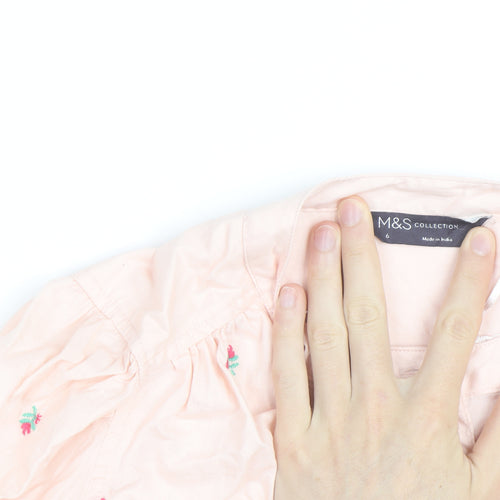 Marks and Spencer Women’s Pink Embroidered Cotton Tunic Blouse Size 6