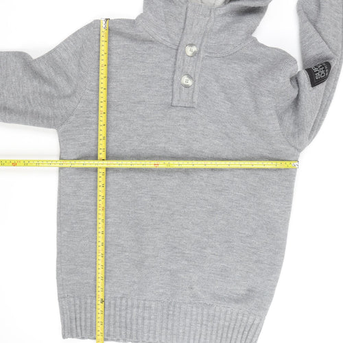 Superdry Men’s Grey Henley Hoodie Size L Knit Cotton Blend