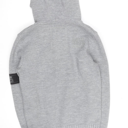 Superdry Men’s Grey Henley Hoodie Size L Knit Cotton Blend