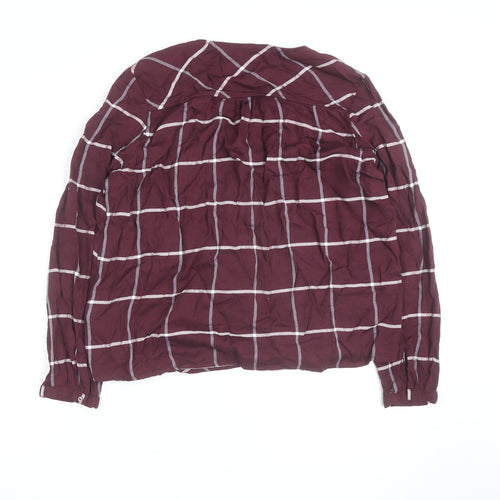 Marks and Spencer Womens Burgundy Check Wrap Blouse Size 16 Long Sleeve