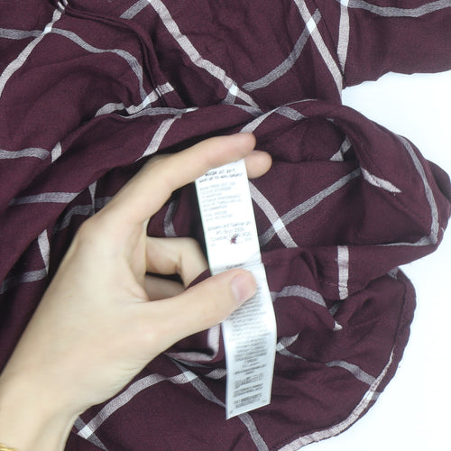 Marks and Spencer Womens Burgundy Check Wrap Blouse Size 16 Long Sleeve