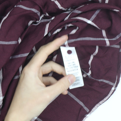 Marks and Spencer Womens Burgundy Check Wrap Blouse Size 16 Long Sleeve