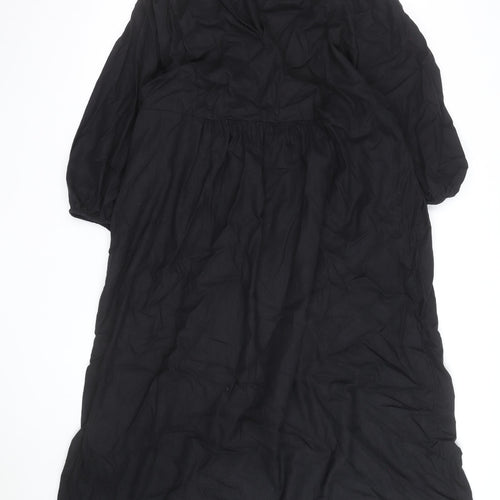 Marks and Spencer Women Black Linen Midi Shift Dress Size 18
