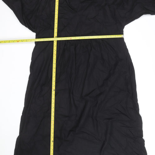 Marks and Spencer Women Black Linen Midi Shift Dress Size 18