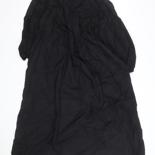 Marks and Spencer Women Black Linen Midi Shift Dress Size 18