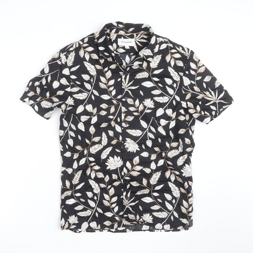 Marks and Spencer Men's Black Floral Cotton Short Sleeve Shirt Size S