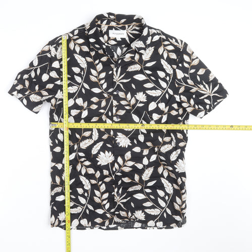 Marks and Spencer Men's Black Floral Cotton Short Sleeve Shirt Size S