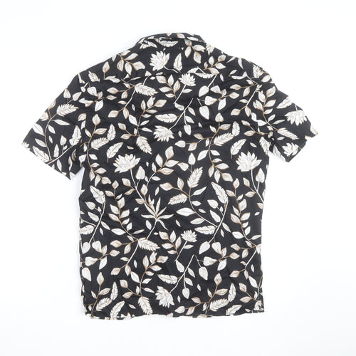 Marks and Spencer Men's Black Floral Cotton Short Sleeve Shirt Size S