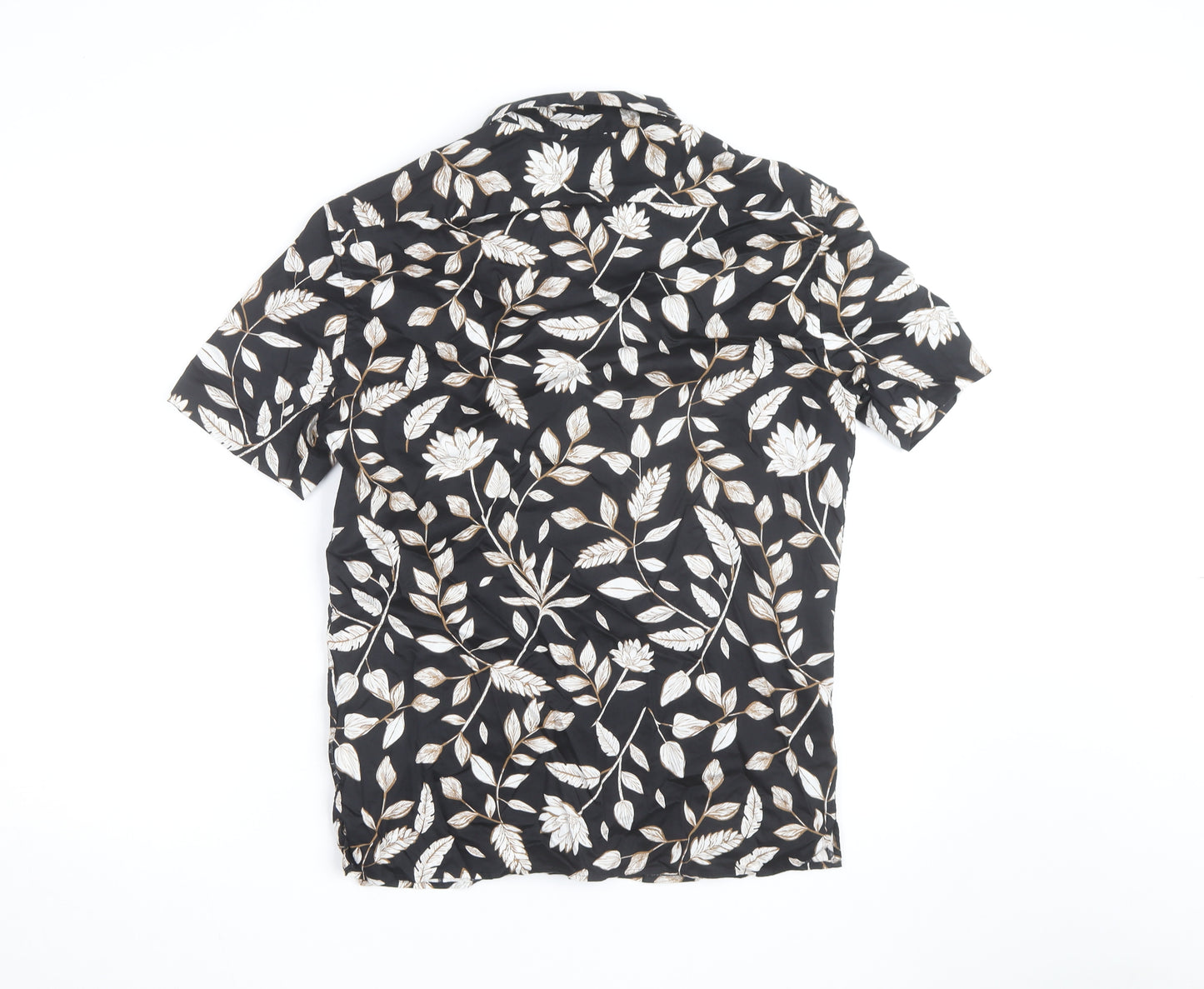 Marks and Spencer Men's Black Floral Cotton Short Sleeve Shirt Size S