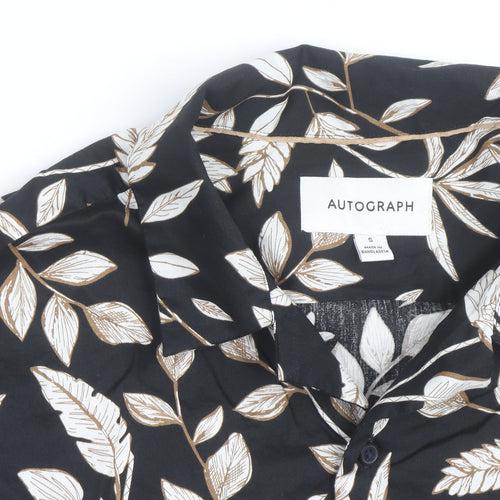 Marks and Spencer Men's Black Floral Cotton Short Sleeve Shirt Size S