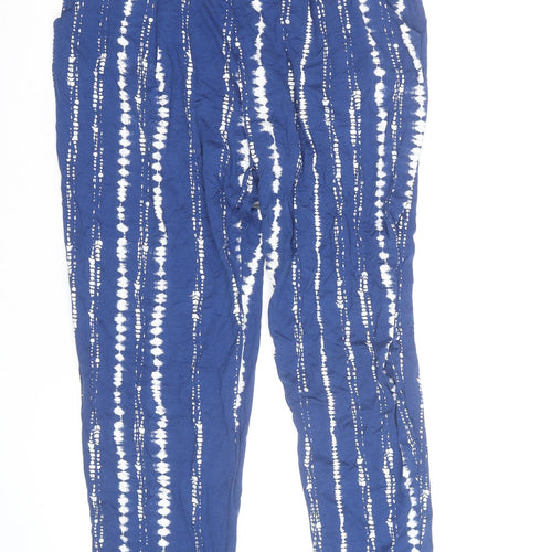 Marks and Spencer Women Blue Tie-Dye Cropped Trousers Size 10 Elastic Waist