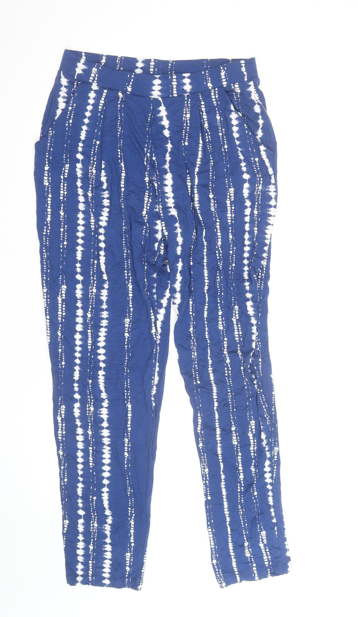 Marks and Spencer Women Blue Tie-Dye Cropped Trousers Size 10 Elastic Waist