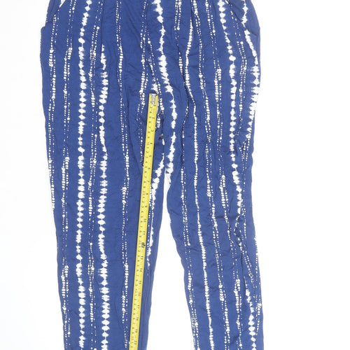 Marks and Spencer Women Blue Tie-Dye Cropped Trousers Size 10 Elastic Waist
