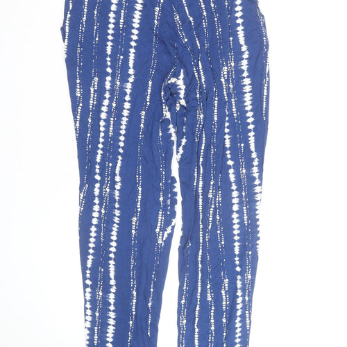 Marks and Spencer Women Blue Tie-Dye Cropped Trousers Size 10 Elastic Waist